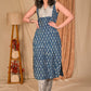 Exclusive Straight Cut Sleeveless Cotton Indigo Kurta with Grey Silk Yoke - Pant Optional