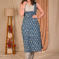 Exclusive Straight Cut Sleeveless Cotton Indigo Kurta with Grey Silk Yoke - Pant Optional