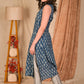 Exclusive Straight Cut Sleeveless Cotton Indigo Kurta with Grey Silk Yoke - Pant Optional
