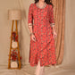 Exclusive Straight Cut Red Animal Print Cotton Ajrakh Kurta with Hand Painted Collar and Sleeves - Pant Optional