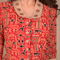 Exclusive Straight Cut Red Animal Print Cotton Ajrakh Kurta with Hand Painted Collar and Sleeves - Pant Optional