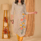 Straight Cut Off-white Cotton Ikat Kurta with Beautiful Floral Hand Painting - Pant Optional