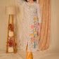 Straight Cut Off-white Cotton Ikat Kurta with Beautiful Floral Hand Painting - Pant Optional