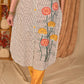 Straight Cut Off-white Cotton Ikat Kurta with Beautiful Floral Hand Painting - Pant Optional