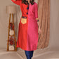 Elegant Straight Cut Red and Magenta Cotton Silk Combination Kurta with Embroidered Pocket and Sleeves