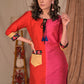 Elegant Straight Cut Red and Magenta Cotton Silk Combination Kurta with Embroidered Pocket and Sleeves