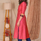 Elegant Straight Cut Red and Magenta Cotton Silk Combination Kurta with Embroidered Pocket and Sleeves