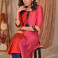 Elegant Straight Cut Red and Magenta Cotton Silk Combination Kurta with Embroidered Pocket and Sleeves