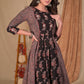 Elegant A Line Black Cotton Ajrakh Combination Kurta - Pant Optional