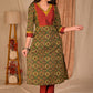Beautiful Green Ajrakh Kurta with Contrast Pintucks Yoke - Pant Optional