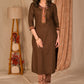 Classy Cotton Coffee Brown and Kalamkari Combination Embroidered Kurta - Pant Optional
