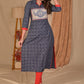 Trendy Blue Straight Cut Cotton Ikat Kurta with Hand Painted Madhubani Yoke