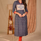 Trendy Blue Straight Cut Cotton Ikat Kurta with Hand Painted Madhubani Yoke