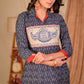 Trendy Blue Straight Cut Cotton Ikat Kurta with Hand Painted Madhubani Yoke