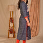 Trendy Blue Straight Cut Cotton Ikat Kurta with Hand Painted Madhubani Yoke