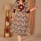 A Line Cotton Floral Print Kurta with Beautiful Floral Hand Painted Yoke - Pant Optional