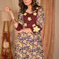 A Line Cotton Floral Print Kurta with Beautiful Floral Hand Painted Yoke - Pant Optional
