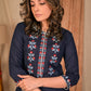 Exclusive Navy Blue Front Embroidered Cotton Kurta - Flared Indigo Palazzo Optional