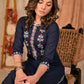 Exclusive Navy Blue Front Embroidered Cotton Kurta - Flared Indigo Palazzo Optional