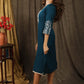Exclusive teal A-line dress with beautiful minimal embroidery