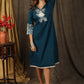 Exclusive teal A-line dress with beautiful minimal embroidery