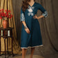 Exclusive teal A-line dress with beautiful minimal embroidery