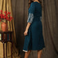 Exclusive teal A-line dress with beautiful minimal embroidery