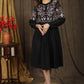 Trendy black cotton gathered dress with beautiful zari embroidery combined with chanderi sleeves