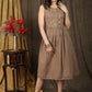 Subtle beige sleeveless gathered dress with beautiful hand embroidery