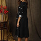 Classy black A-line dress with overall floral embroidery
