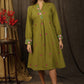 Exclusive henna green tunic dress with minimal floral embroidery on sleeves and neckline