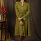 Exclusive henna green tunic dress with minimal floral embroidery on sleeves and neckline