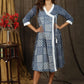 Exclusive indigo patchwork overlap dress