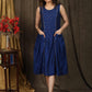 Trendy Royal blue cotton silk dress with front embroidery panel and deep pockets on the edge