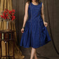 Trendy Royal blue cotton silk dress with front embroidery panel and deep pockets on the edge