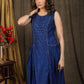 Trendy Royal blue cotton silk dress with front embroidery panel and deep pockets on the edge
