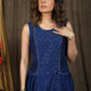 Trendy Royal blue cotton silk dress with front embroidery panel and deep pockets on the edge