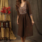 Trendy  henna brown A-Line dress with classy mirror embroidery on yoke & sleeves