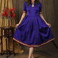 Classy violet gathered A-line khun dress with keyhole neck.