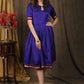 Classy violet gathered A-line khun dress with keyhole neck.