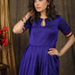 Classy violet gathered A-line khun dress with keyhole neck.