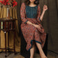 Elegant kalamkari dress with beautiful teal embroidered yoke