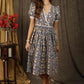 Casual floral printed dress highlighted with multicolor mirror embroidered lace