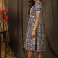 Casual floral printed dress highlighted with multicolor mirror embroidered lace