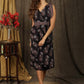 Subtle hand block Ajrakh and kantha combination A-line dress highlighted with classy buttons