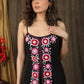 Classy black boho inspired strappy maxi dress with floral embroidery on front layer with optional georgette shrug