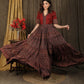 Elegant Ajrakh combination Kalidaar Gown with elbow sleeves highlighted with coin embellishments