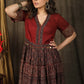 Elegant Ajrakh combination Kalidaar Gown with elbow sleeves highlighted with coin embellishments