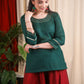 Delicate Hand Embroidered  Forest Green Top