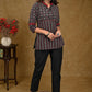 Black And Red Ajrakh Combination Top with Maroon Chinese Collar